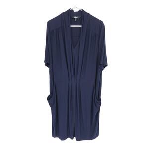 Ulla Popken Dark Blue Midi Dress Loose Sleeve with Pockets Size 20